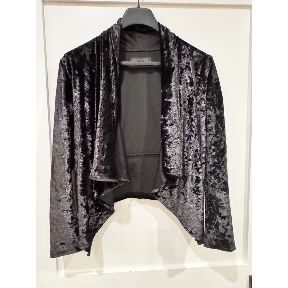 Blank NYC Black Crushed Velvet Asymmetrical Moto Jacket whimsy Womens Medium - Picture 2 of 8